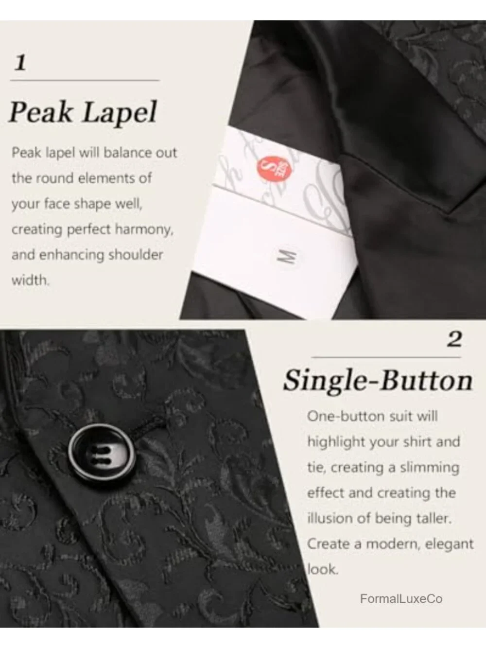 Floral Jacquard Tuxedo Jacket One Button Notch Lapel Slim Fit Prom Blazer
